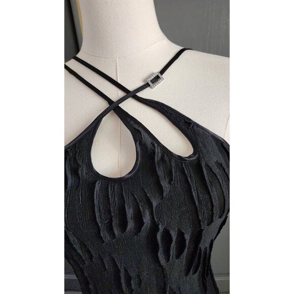 Nana Jacqueline Franca LBD Stretch Mini Dress Rhinestone On Strap Large NWT $368 - Picture 7 of 16